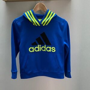 Adidas Kids Blue Hoodie with Neon Yellow Details